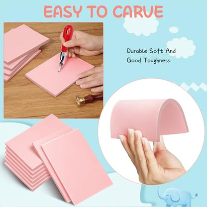 Frienda 40 Pcs 4"x6" Rubber Carving Blocks Linoleum Block Stamp Making Kit Soft Rubber Carved Brick for Stamp Maker Printmaking Supplies Craft Project(Pink) - color: Pink