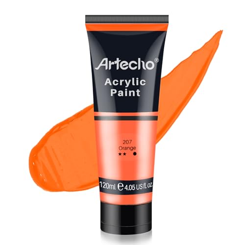 Artecho Orange Acrylic Paint, Orange Paint (120ml / 4.05oz) Tubes, Art Craft Paints for Canvas, Rock, Stone, Wood, Fabric, Art Supplies | Semi Glossy Finish, High Pigment Rich Color Craft Paint for Canvas, Rocks, Wood, Fabric, Ceramic, Non-Toxic - color:
