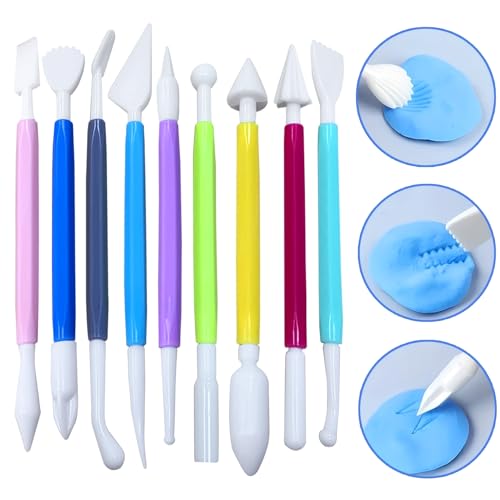 9 Pcs Clay Sculpting Tools Set, Double-Ended Plastic Air Dry Clay Tool Kit, Clay Tool for Pottery, Polymer, Air Dry Clay, Ceramic, Modeling, Shaping, DIY Crafting - color: 9Pcs