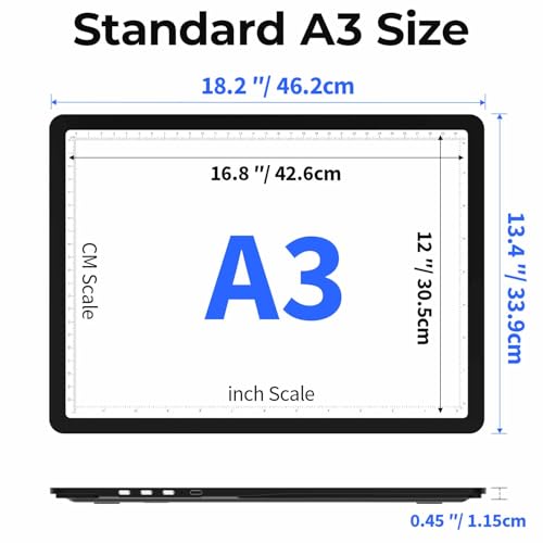 Heanolier Rechargeable A3 Light Board with Stand & Bag for Diamond Painting,5100 Lux Magnetic Light Pad with Side Buttons,Wireless Light Box for Tracing,LED Light Table for Sketching,Drawing,Artcraft - size: A3 with Stand & Padded Case