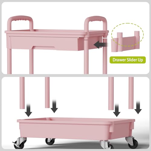 Sorgion 5 Tier Rolling Cart Organizer,Bathroom Cart Organizers with Wheels Laundry Room Organization Mobile Shelving Unit Utility Cart Storage Shelves Multi-Functional for Office, Home(Pink) - size: 5Tier-Pink