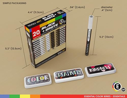 TOOLI-ART Black And White Acrylic Paint Markers Paint Pens Set For Rock Painting, Canvas, Mugs, Metal, Glass Paint, Fabric, Wood, DIY. Non Toxic, Quick Dry,Waterbas (EXTRA FINE) - style: EXTRA FINE