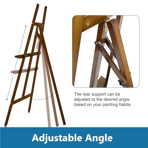A-Frame Wooden Display Easel, Lyre Beechwood Studio Easel Stand, Brown | Adjustable Holding Canvas Up to 90", Inclinable Artist Floor Painting Easel for Artwork Painting - color: Brown
