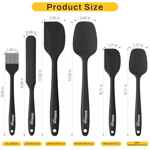 NileHome 6 Pieces Silicone Spatula Set with Silicone Brush,Mixing-Black - color: Black