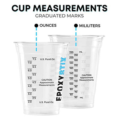 [Pack of 25] EpoxyStix Disposable Measuring Cups for Mixing Epoxy Resin - Measurements in mL and Oz - Bonus Pack with 25 Applicator Sticks and 25 Mixing Sticks - size: Pack of 25 with Sticks