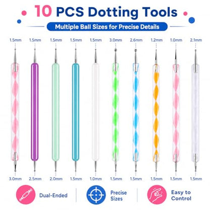 ABenkle 10Pcs Art Dotting Tools for Nail Art, Ball Tip Clay Tools Sculpting Pattern Tracing Stylus, Ball Embossing Stylu for Drawing,Painting Rocks Mandalas,Art Dot Tools