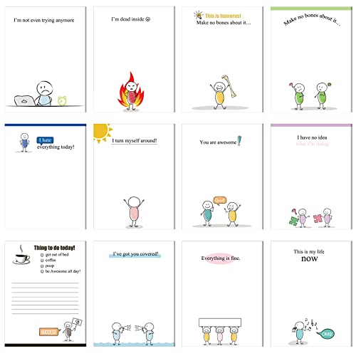 Pajean 12 Designs Funny Sticky Notes, Office to Do List,Minimalist Style | Sarcastic Notepads with Funny Sayings, 3 X 3.93 Inch Sticky Memo Pads, Assorted Colors, Office Desk Supplies - style: minimalist