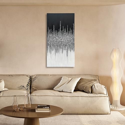 Art Hand-Painted Black and White Abstract Oil Paintings, 48x24-inch Vertical Canvas Paintings, Home and Office Wall Decoration Art - color: Yi112