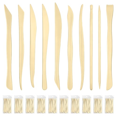 Akamino 100 Pcs Clay Sculpting Tools, 10 Different Shapes 6'' Double Ended Plastic Polymer Clay Modeling Tools Kit, Pottery Trimming Supplies for DIY, Carving, Smoothing, Shaping