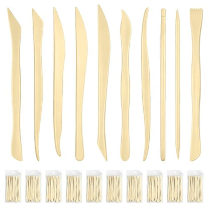 Akamino 100 Pcs Clay Sculpting Tools, 10 Different Shapes 6'' Double Ended Plastic Polymer Clay Modeling Tools Kit, Pottery Trimming Supplies for DIY, Carving, Smoothing, Shaping