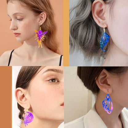 104Pcs Geometric Resin Earring Molds Kit, Wing Angel Shaped Earrings Silicone Mold for Epoxy Resin Dangle Drop Jewelry Molds Making Kit with 100 Earring Hook for Earrings Necklace Pendants (Wing) - color: Wing