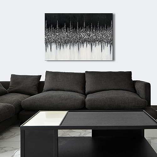 Art 28x40 inch Hand Painted Abstract Art Oil Painting in Black and Silver Texture Modern Wall Home Decoration Painting - color: Yi033