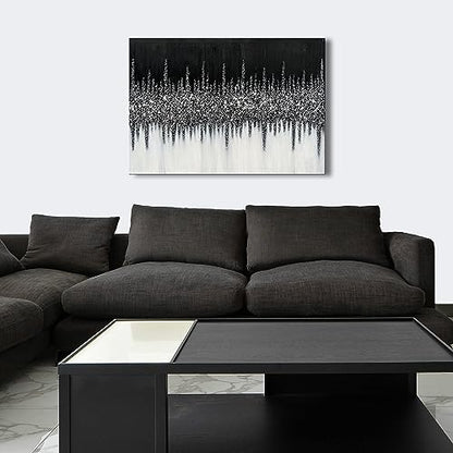 Art 28x40 inch Hand Painted Abstract Art Oil Painting in Black and Silver Texture Modern Wall Home Decoration Painting - color: Yi033