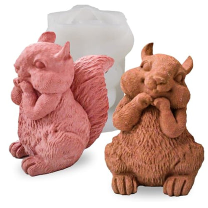 Squirrel Silicone Mold, Cute Squirrel Candle Soap Making Molds, 3D Animal Shaped Cake Fondant Chocolate Decorating Mold, Epoxy Resin Casting Concrete Plaster Wax Art Craft Mould Kit - color: Squirrel