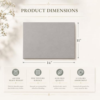 Somime 11x14 Sanded Pastel Paper Pad, 600gsm 12 Sheets of 12 Mixed Colors | Heavyweight Artist Drawing Paper Pad for Pencils and Soft Oil Charcoal Pastels - size: 11x14 12 sheets