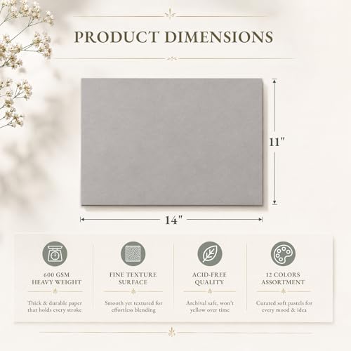Somime 11x14 Sanded Pastel Paper Pad, 600gsm 12 Sheets of 12 Mixed Colors | Heavyweight Artist Drawing Paper Pad for Pencils and Soft Oil Charcoal Pastels - size: 11x14 12 sheets