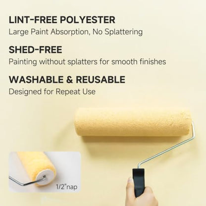 Paint Roller Kit with Extension Pole - 6 Pieces Set with 9" Paint Roller, 2" Paint Brush, 51" Adjustable Extension Pole, 11" Sturdy Paint Tray - Complete Painting Tool Set - size: 9 Inch with Extension Pole