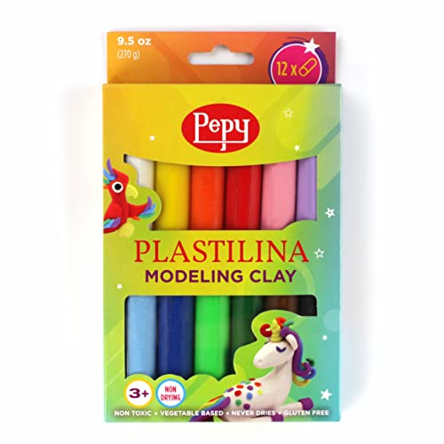 Pepy Plastilina Reusable and Non-Drying Modeling Clay; Box of 12-Color Sticks, 0.8 Ounce Each, Perfect for Arts and Crafts Projects - size: Set of 12