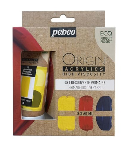 PEBEO Pébéo-Origin Acrylics-Primary Discovery Set 3x60 ml, Yellow, Red, Cyan - color: Yellow, Red, Cyan, size: 0.33 Fl Oz (Pack of 3)