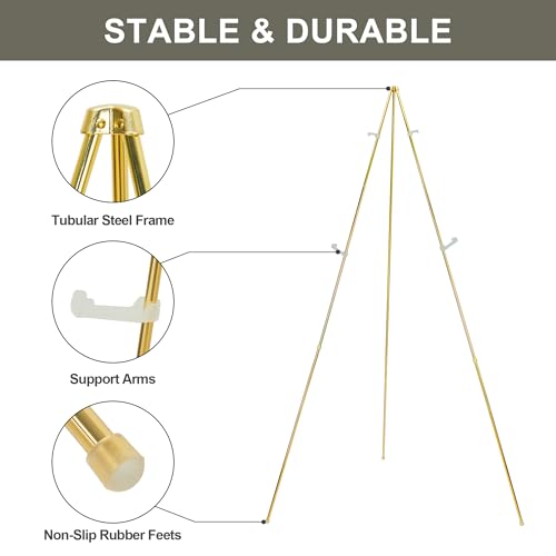 DANMO Easel Stand for Wedding Sign Poster 63'' Instant Display Floor Adjustable Metal Art Easel Gold - style: Gold