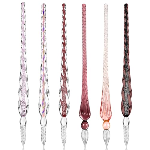 Zonon 6 Pcs Glass Dip Pen,Pink Color,Classic Style | Crystal Calligraphy Pen, Vintage Pen, Borosilicate, Prizes, Teacher Appreciation Gift, for Signature Writing Drawing Decor - color: Pink Color, style: Classic Style