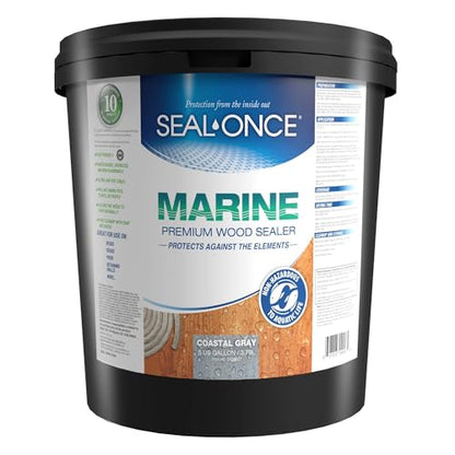 SEAL-ONCE Marine Waterproof Wood Sealer and Stain, Coastal Gray, 5 Gallon | Waterproof Sealant, Wood Stain and Sealer in One - color: Coastal Gray, size: 5 Gallon