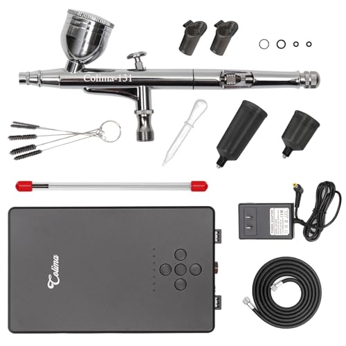 Colima Airbrush Kit with Air Compressor, 27PSI High Pressure 7 Pressure Levels Air Compressor Dual-Action Air Brush Set for Painting, Modeling, Nails, Tattoo, Makeup, Crafts & Cake Decor - color: 27psi airbrush kit