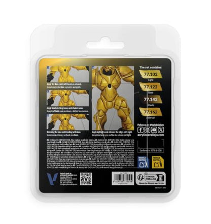 Vallejo - Radiant Yellow Set, True Metallic Metal, 4 Bottles x 0.6 fl.oz. - color: Radiant Yellow