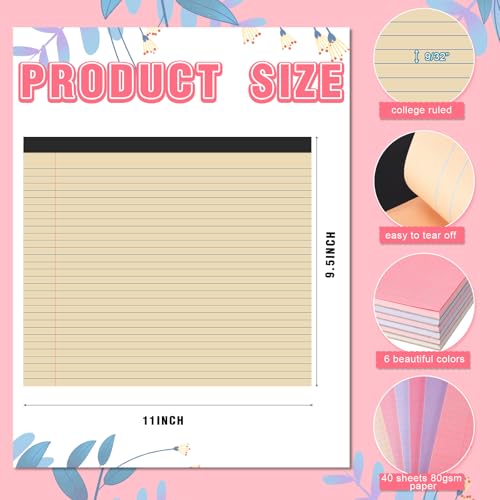 6 Pcs 11" x 9.5" Legal Pads College Ruled Notepad Landscape Notebook Horizontal Lined Notebook 80 Gsm Assorted Colors Paper Pastel Writing Pads for School Office, 40 Sheet (Happiness Color) - color: Happiness Color