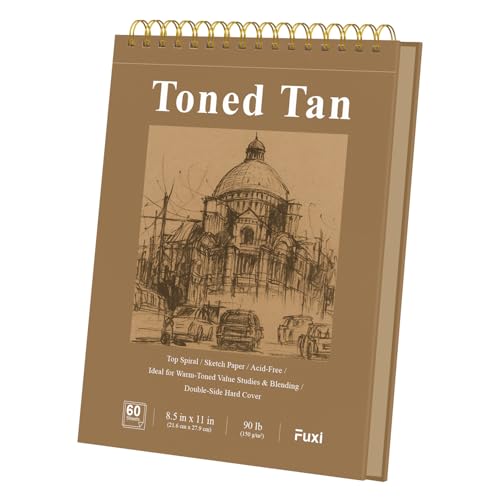 Fuxi Toned Tan Sketchbook 8.5x11, 60 Sheets Acid- Free Tan Paper, Spiral Bound Sketch Book, Hardcover | Ideal for Artists, Students & Classrooms. - color: Toned Tan, size: 11" x 8.5" (Pack of 1)