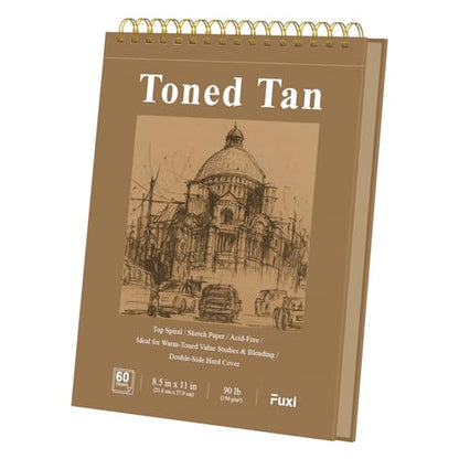 Fuxi Toned Tan Sketchbook 8.5x11, 60 Sheets Acid- Free Tan Paper, Spiral Bound Sketch Book, Hardcover | Ideal for Artists, Students & Classrooms. - color: Toned Tan, size: 11" x 8.5" (Pack of 1)