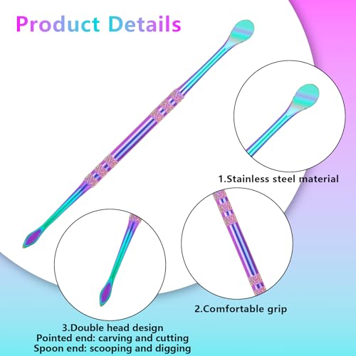 3Pcs Wax Carving Tools Stainless Steel, Double-Ended Sculpting Spoon Tools, 4.8'' Wax Rig Tool Set, Carving Wax Tool Kit for Clay Pottery Detailing Modeling (Rainbow Silver Gold)