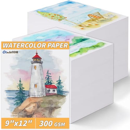 150 Sheets 100% Cotton Watercolor Paper Bulk -140LB/300GSM Art Paper-9 x 12 inch Painting & Craft Paper, Finger Paints, Watercolor, Tempera, Drawing, Art Room & Home School Crafts - style: 9x12in-140LB/300GSM