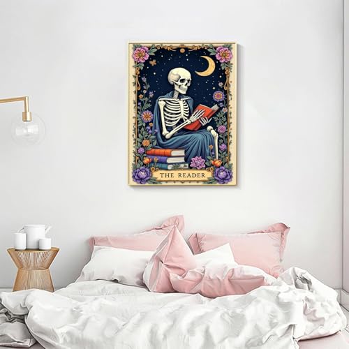 Skull Diamond Art Kits for Adults Funny Diamond Painting Kit for Beginner | Skeleton 5D DIY The Reader Diamond Dots Full Drill Crafts for Gem Art Dot Art for Adults Home Wall Decor for Teens 12x16 in - color: DP03845
