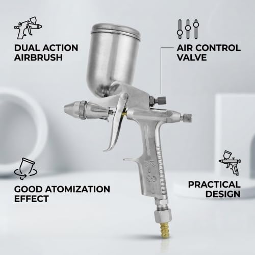 HEEPDD K3 Airbrush Kit, 40MPa Spray Gun | Type Feed Spray Air Brush Set, 351L/m Rate, with Metal Pot and Brush, For Cake Tattoo Face Body Painting