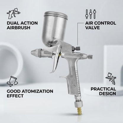 HEEPDD K3 Airbrush Kit, 40MPa Spray Gun | Type Feed Spray Air Brush Set, 351L/m Rate, with Metal Pot and Brush, For Cake Tattoo Face Body Painting
