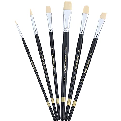 Transon Paint Brush Set 6pcs Art Painting Flexible Bristle for Acrylic Watercolor Gouache Oil Leather Canvas and Face Painting - size: size 2
