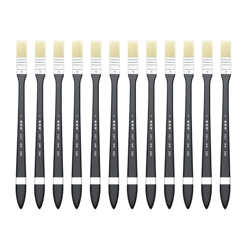 XDT#2365 Hake Artist Paint Brush 12 Piece Set #0.59in, Medium Stiff Hog Bristle Paint Brushes for Acrylic Painting, Acrylic Oil Watercolor - size: #0.59 12Pc
