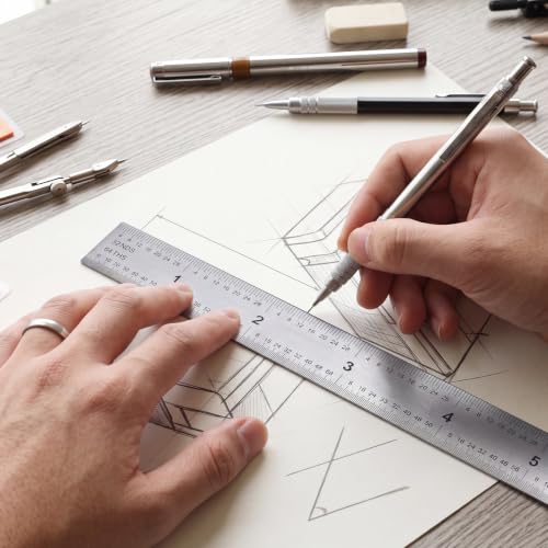 EBOOT 2 Pcs Stainless Steel Ruler Machinist Engineer Ruler with Markings 1/8, 1/16, 1/32, 1/64 Inch for Engineering, School, Office, Architect, and Drawing (16 Inch) - size: 16 Inch