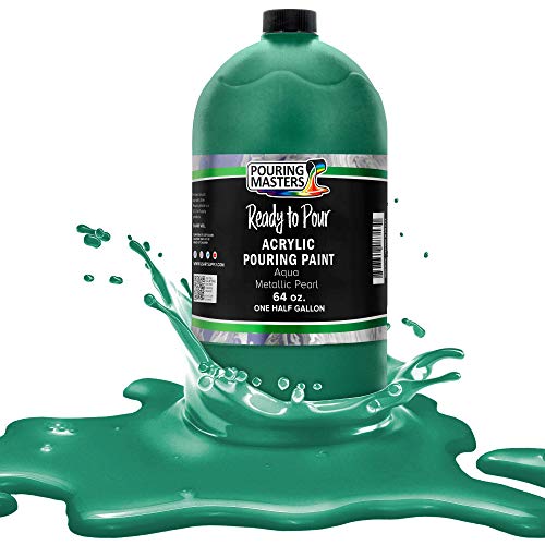 Pouring Masters Aqua Metallic Pearl Ready to Pour Acrylic Pouring Paint - Premium 64-Ounce Pre-Mixed Fluid Acrylic Paint - Fluid Art Supplies for Canvas, Wood, Paper, Tile & Rocks - color: Aqua Metallic Pearl, size: 64 Fl Oz (Pack of 1)