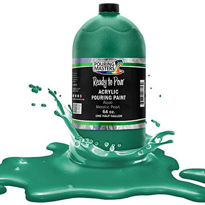 Pouring Masters Aqua Metallic Pearl Ready to Pour Acrylic Pouring Paint - Premium 64-Ounce Pre-Mixed Fluid Acrylic Paint - Fluid Art Supplies for Canvas, Wood, Paper, Tile & Rocks - color: Aqua Metallic Pearl, size: 64 Fl Oz (Pack of 1)