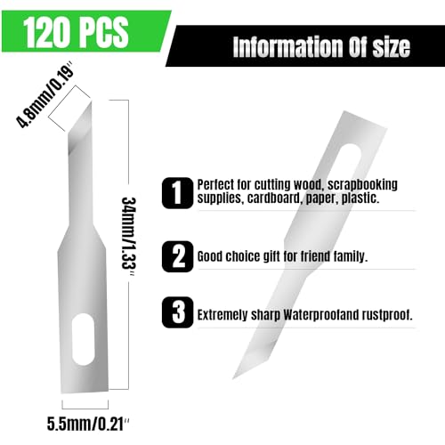 120 Pcs Exacto Knife Blades, #A16 High Carbon Steel Hobby Knife Blade Refills Hobby Knife Replacement Blades for Craft, Scrapbooking, Stencil - size: #A16