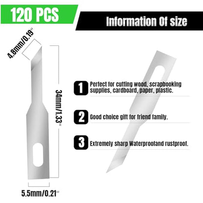 120 Pcs Exacto Knife Blades, #A16 High Carbon Steel Hobby Knife Blade Refills Hobby Knife Replacement Blades for Craft, Scrapbooking, Stencil - size: #A16