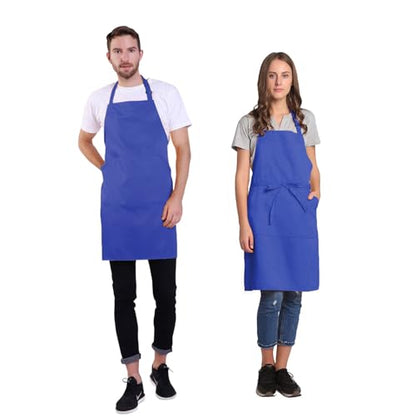 BIGHAS Adjustable Bib Apron with Long Ties for Women Men 18 Colors Chef Kitchen Cooking - color: Blue