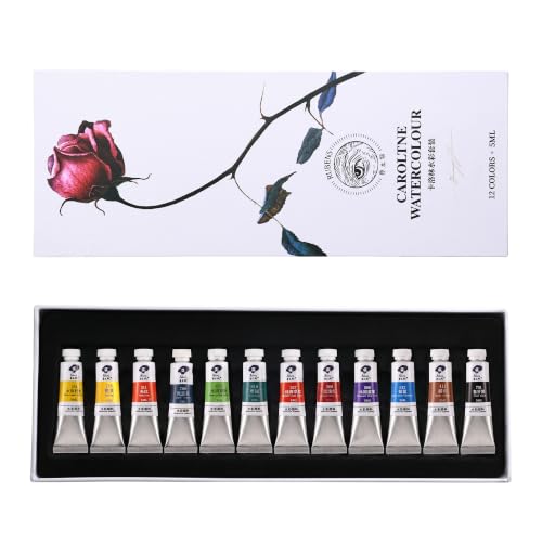 rubens Professional Watercolor Paint Set, 12 Colors 5ml Tubes, Ideal for Travel - color: Caroline 12 colors