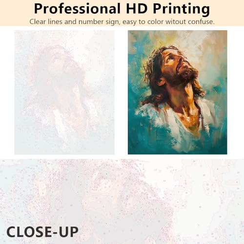 TUMOVO Jesus Paint by Numbers for Adults Beginner, DIY Paint by Number on Canvas Christian, Adults' Paint-by-Number Kits Christ, Acrylic Oil Hand Painting for Adults Art Crafts 16"x20"(Frameless) - color: Jesus