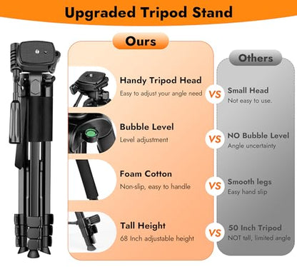 JOILCAN Phone Tripod Stand - 67" Aluminum Extendable Tripod with Remote - color: Dark, size: 67 Inch