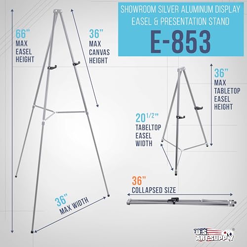 U.S. Art Supply 66" High Gallery Silver Metal Display Easel, Large
