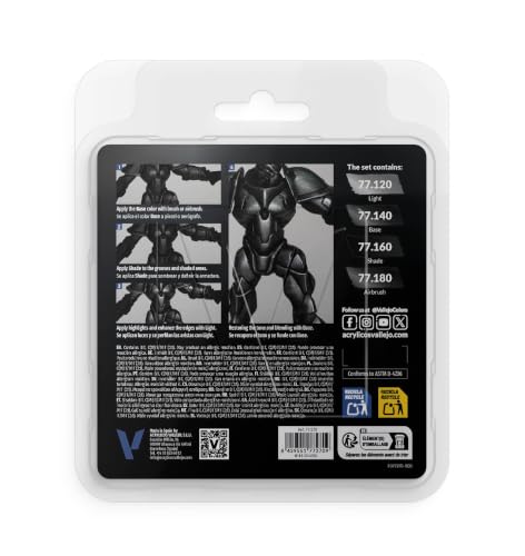 Vallejo - Obsidian Black Set, True Metallic Metal, 4 Bottles x 0.6 fl.oz. - color: Obsidian Black