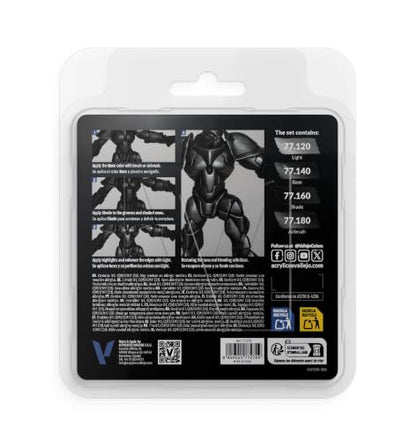 Vallejo - Obsidian Black Set, True Metallic Metal, 4 Bottles x 0.6 fl.oz. - color: Obsidian Black